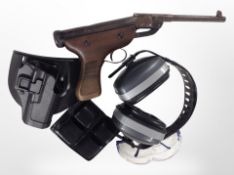 A Diana break-action air pistol, together with a pair of Bilsom shooting ear protectors,