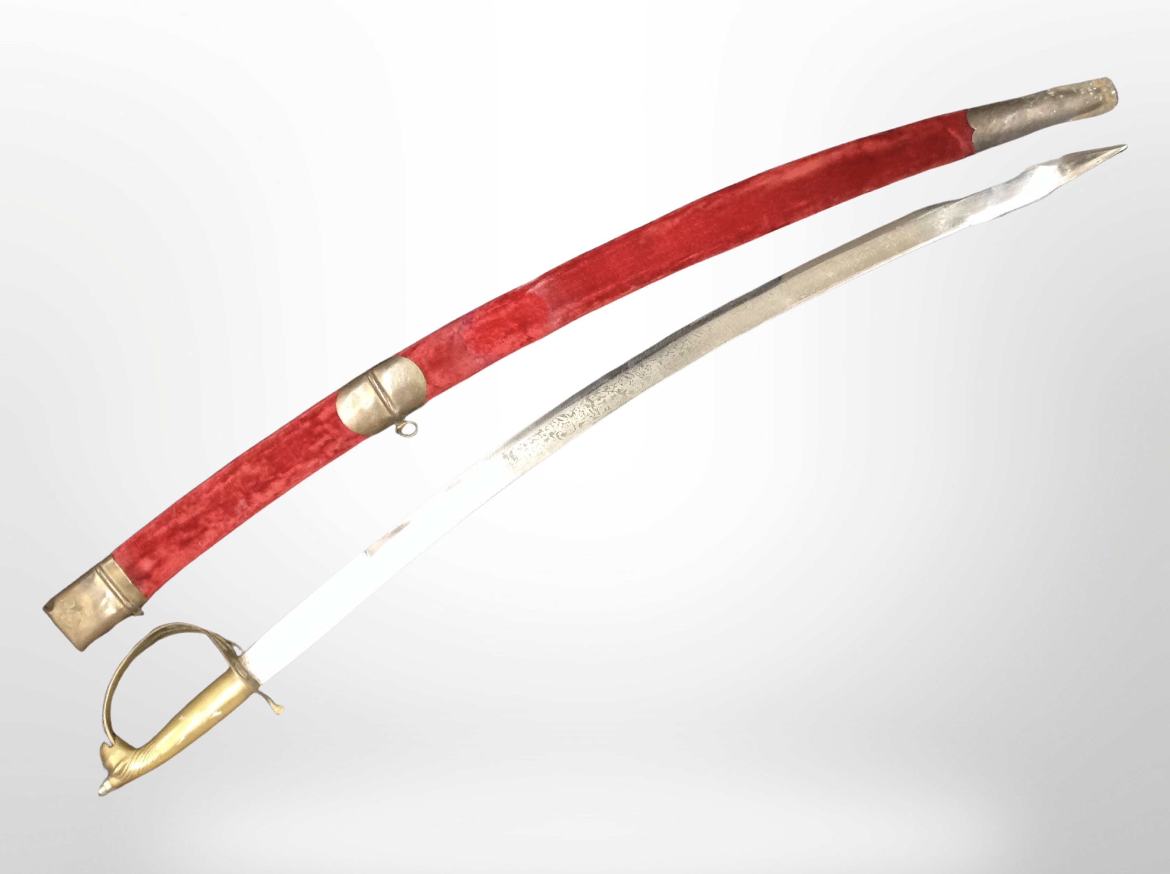 A reproduction Indian sabre in scabbard.