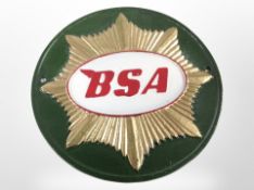 A cast-iron BSA plaque, diameter 24cm.