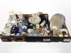 Three boxes of assorted ceramics, cutlery, Ringtons pieces,