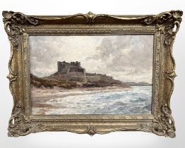 John Falconar Slater (British, 1857-1937) : Bamburgh Castle, oil on canvas, signed, 30 cm x 45 cm,