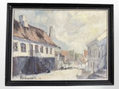 Danish school : Buldings in a town, oil on canvas, 42cm x 32cm.