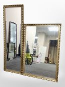 A rectangular gilt framed mirror, 123 cm x 40,