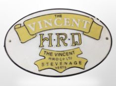 A cast-iron Vincent plaque, width 29cm.