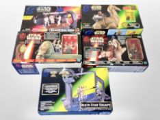 Five Hasbro Star Wars figures, boxed.
