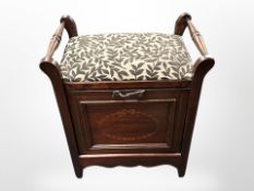 A Victorian mahogany and satinwood inlaid storage piano stool