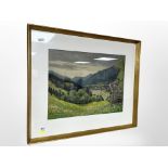 J Hellmann : Valley landscape, watercolour, 42cm x 32cm.