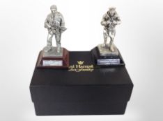 Two Royal Hampshire cast-pewter figures of a Royal Marine Commando and a submarine captain.