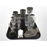 A group of 19th-century and later glassware including an etched crystal ale glass depicting a