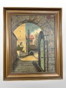 Danish school : View through an archway, oil on canvas, 31cm x 41cm.