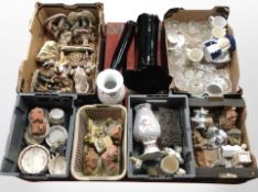 A pallet of ceramics and glass wares, cottage ornaments, Capodimonte figures,