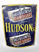 An antique enamel advertising sign, 'Hudson's Dry Soap', 82cm x 106cm.