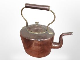 A Victorian copper and brass kettle, height 29cm.