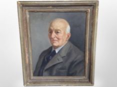 British school (20th century) : Head and shoulders portrait of a man wearing a suit, oil on canvas,