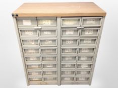 A metal index chest fitted thirty two drawers,