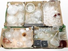 A pallet of 20th century glass ware, vases, drinking vessels, fruit bowls,