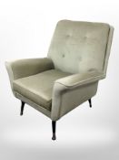 20th Century G Plan armchair in buttoned green dralon upholstery