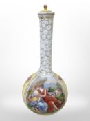 A late 19th-century continental porcelain bottle vase with transfer-printed and hand-gilded
