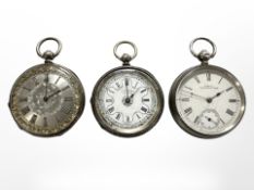 A silver open-faced Waltham fob watch,