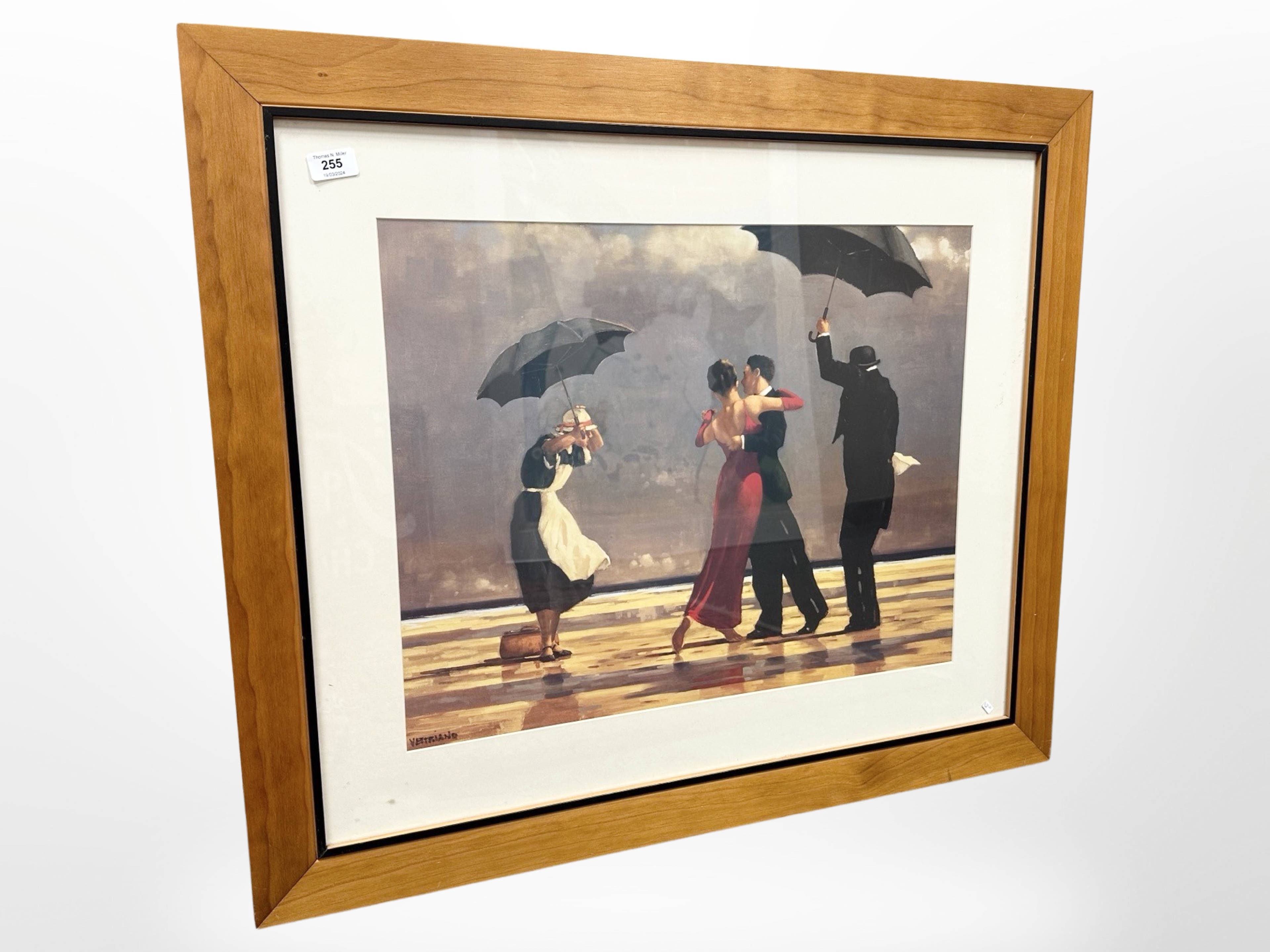 A colour print after Jack Vettriano depicting figures dancing, 60cm x 48cm.