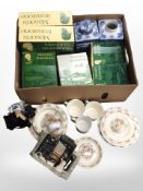 A box of Masons ironstone ceramics, Royal Doulton bunnykins china, collector's teapots,