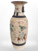 A large Chinese crackle-glazed earthenware vase depicting warriors, height 58cm.