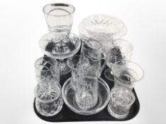 A group of crystal pedestal bowls, vases, Elizabeth II 1977 Jubilee commemorative etched goblet,