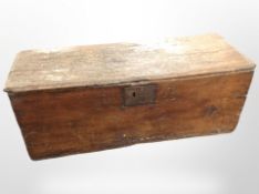 An 18th century oak blanket box, initialled RB and dated 1712,
