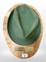 Bing Crosby (1903 - 1977) : A Cavanagh green trilby hat, size 7 3/8,