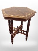 A Victorian style mahogany and inlaid hexagonal occasional table,