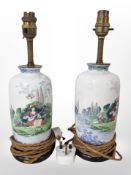 A pair of 19th-century transfer-printed porcelain vases converted to table lamps, height 33cm.