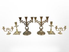 Three pairs of 19th century brass candlesticks, tallest 22cm.