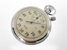 A chrome-cased 16-jewel stopwatch.