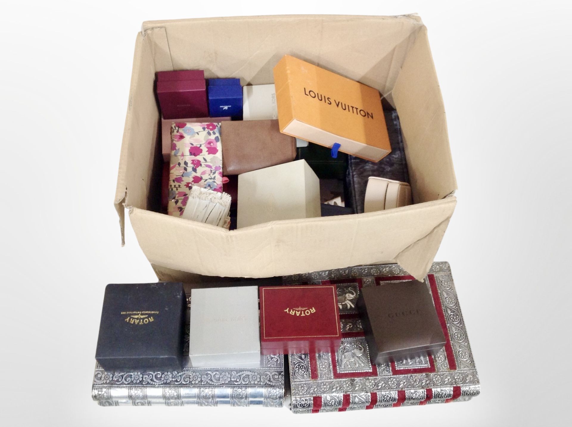 A collection of jewellery and watch boxes,