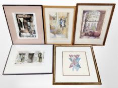 Two Annie Williams signed colour prints, together with three further pictures.
