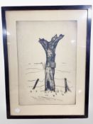 Continental School : Tree in barren landscape, monochrome engraving,