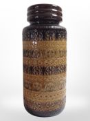 A West German glazed ceramic cylindrical pot, height 47cm.