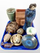 A group of Scandinavian studio pottery wares including several hedgehog figures including two money