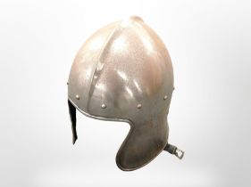 A reproduction Medieval-style helmet.