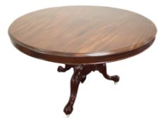 A Victorian style mahogany circular tilt topped dining table,