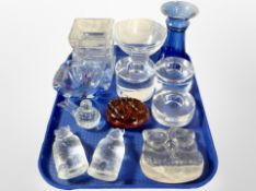 A group of Scandinavian studio glass wares including paperweights, tealight holders, etc.