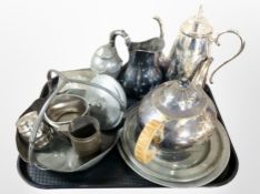 A group of 19th and 20th-century silver-plated and pewter wares, including teapots, sifter,