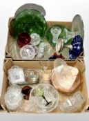 Two boxes of continental pressed and coloured glass wares.