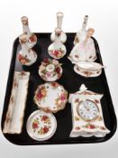 A group of Royal Albert Old Country Roses cabinet china including vases, quartz clock, etc.