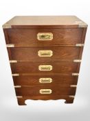 A mahogany brass-mounted campaign-style five drawer low chest,