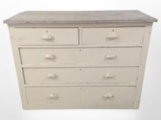 A Victorian painted pine chest of five drawers,