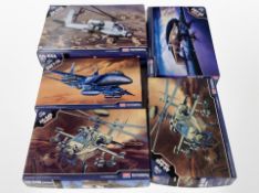 Five Academy Hobby Model kits, all military aircraft.