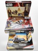 Three Hasbro Star Wars figures comprising First Order Driver and Treadspeeder,