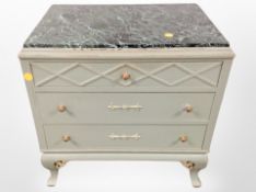 A 19th century Scandinavian painted pine three drawer chest with green marble inset top,