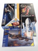 Four scale modelling kits including Revell Star Trek USS Enterprise, Lancaster Bomber,